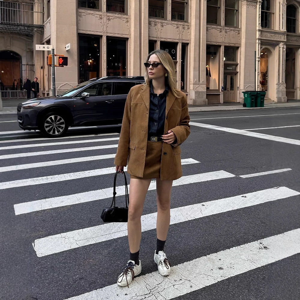 Women's Fashion Single-breasted Suit Coat Skirts